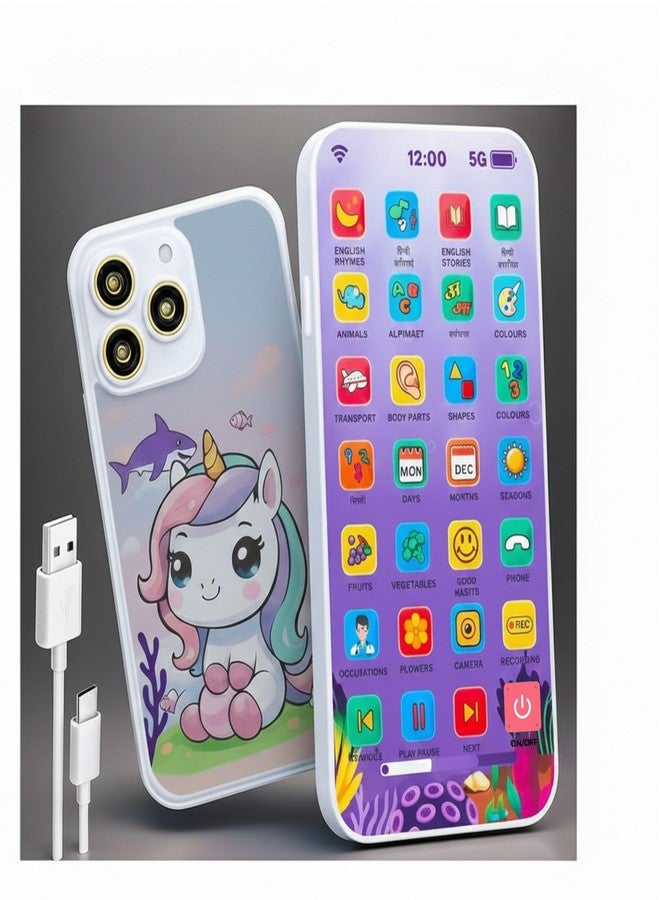 YUIOP - EduPhone Educational Type-C Rechargeable Musical Toy - 28 Functions Recording, Alphabet, Numbers, Varnmala, Animal Sounds, Nursery Rhymes in English & Hindi (Purple (Unicron Theme)) - Image 1